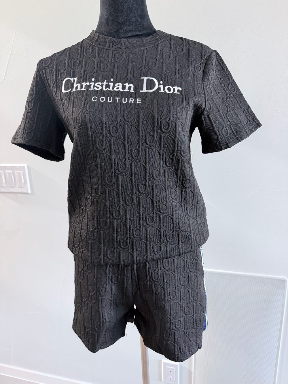 Christian Dior Couture Black Textured Tee and Shorts Set Matching Set size S